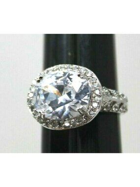 Sterling Silver Rhodium Plated Ring CZ Statement VTG Style Cocktail Sz 6.25  RB2